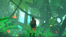 earth day games beasts of maravilla island header: a character standing in a rainforest