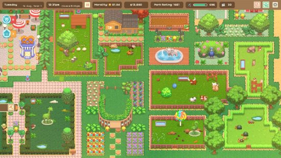 earth day games let's build a zoo: a bustling zoo with pens filled with animals