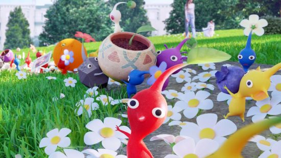 earth day games pikmin bloom: a rainbow of pikmin carrying various items