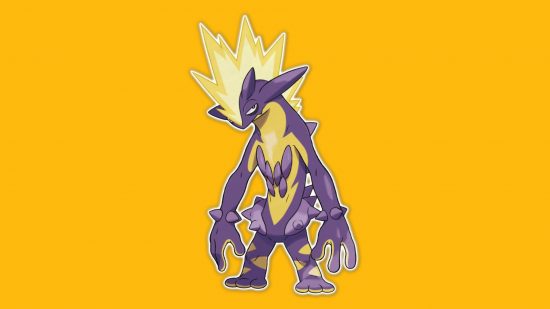electric pokemon weakness: A grumpy looking Toxtricity on a bright yellow background