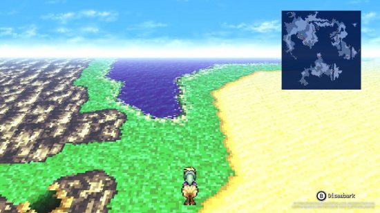 Final Fantasy Pixel Remasters review: a character rides across the world on a chocobo