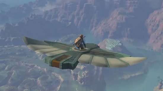 Screenshot dell'uso di un aliante come un aereo in Zelda: totk per la guida ai giochi aerei