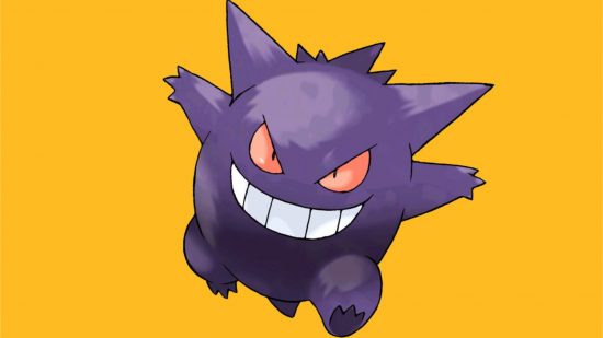ghost pokeemon weeakness - gengar in front of a yellow background