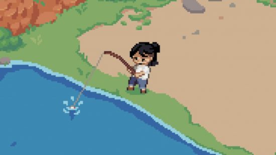 Grave Seasons release date: A screenshot from Grave Seasons showing a pixel character fishing.