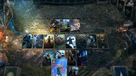 Screenshot from the Gwent Claw and Dagger expansion trailer with new cards on the field