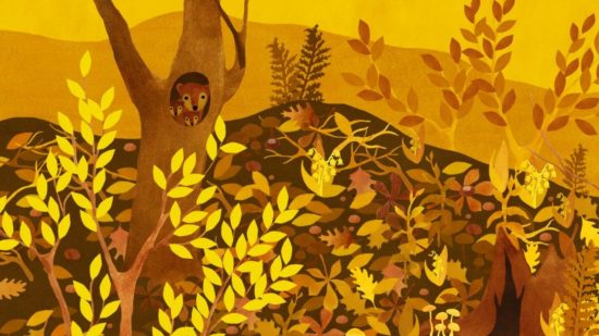 hidden object games Under leaves header: a family of foxes in a tree