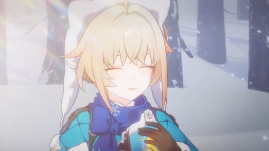 A blond character in the snow from the new Honkai Star Rail trailer