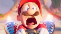 Screenshot of Mario going wild behind the wheel of a kart for Mario movie highest grossing video game adaptation news