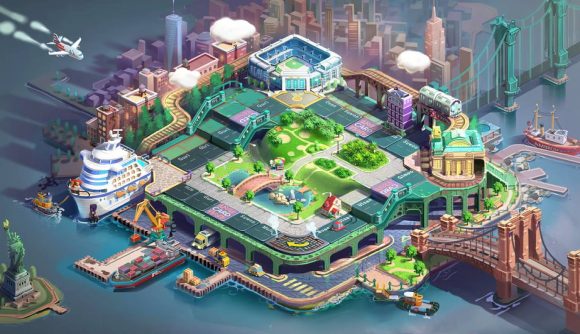 Meta World My CIty codes: key art for meta world my city shows a small town being built