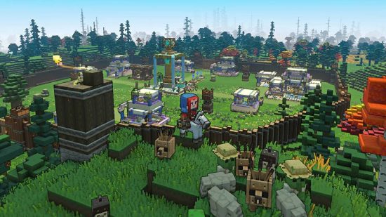 Minecraft Legends multiplayer: a player appears on horseback in a Minecraft world