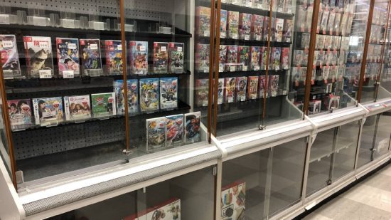 Nintendo Switch code in a box: A store shelf is visible, with plenty of Switch games on display