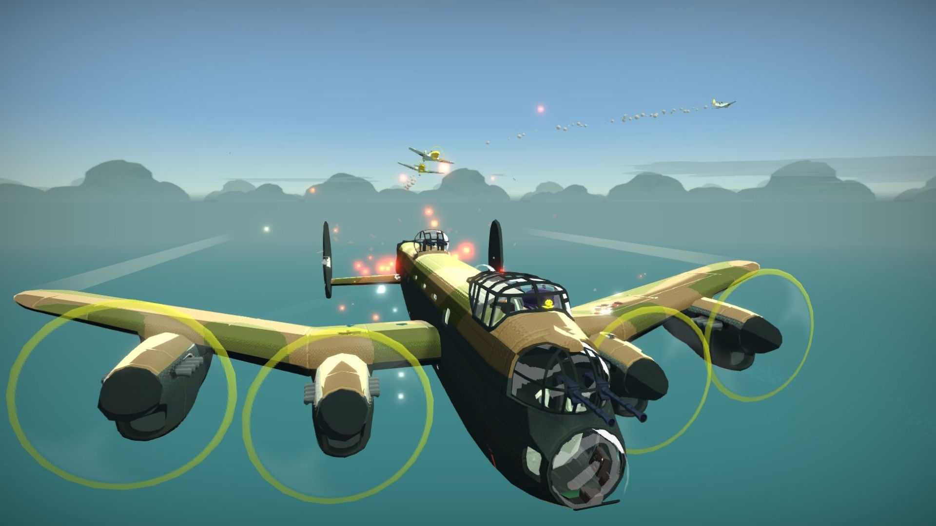 Screenshot di un aereo bombardiere che galleggia attraverso il cielo in bombardiere per la lista dei giochi aerei