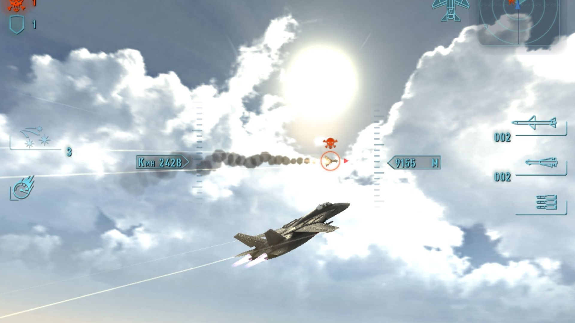 Screenshot van een straaljager in Sky Gamblers voor vliegtuigspellenlijst