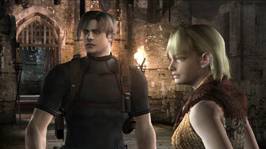 Resident Evil 4 history - Leon and Ashley stood in the courtyard