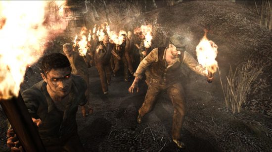 Resident Evil 4 history - a horde of infected villagers patrolling with torches
