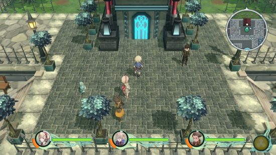 Trinity Trigger Switch screenshot - a screenshot showing the player characters approaching a building
