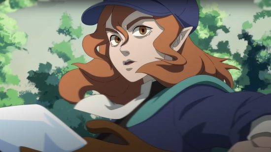 A ginger cartoon elven lady from the Vampire Survivors animated trailer.