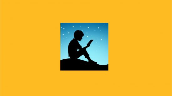 Kindle picture in front of a yellow background