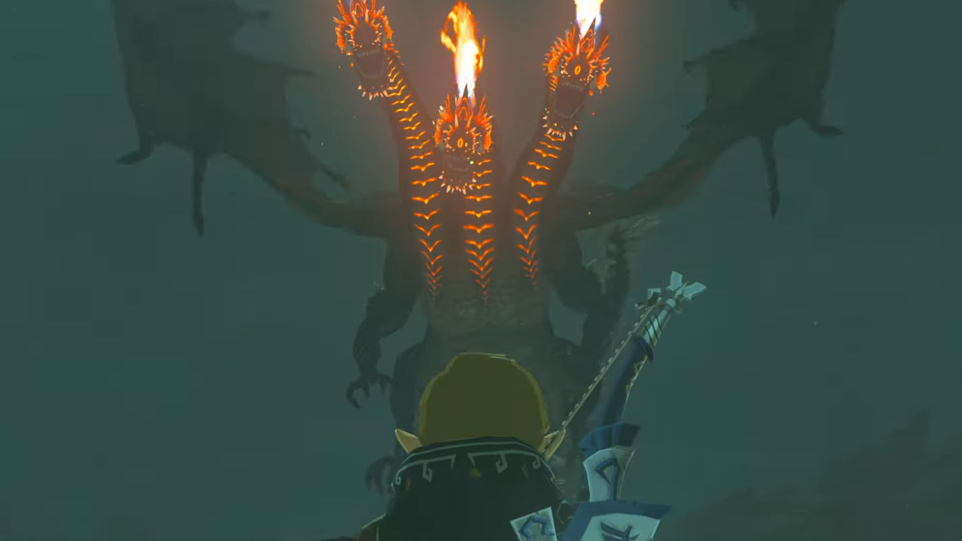 Zrzut ekranu przedstawiający Gleeoka, trójgłowego, ziejącego ogniem smoka, w przewodniku po wrogach Zelda: TotK