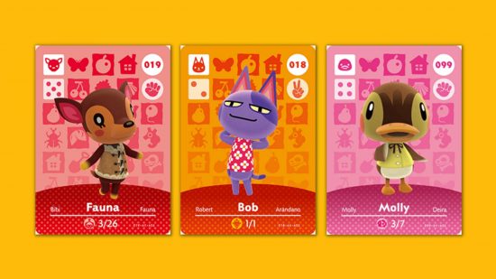 Three cards from Animal Crossing amiibo cards series 1