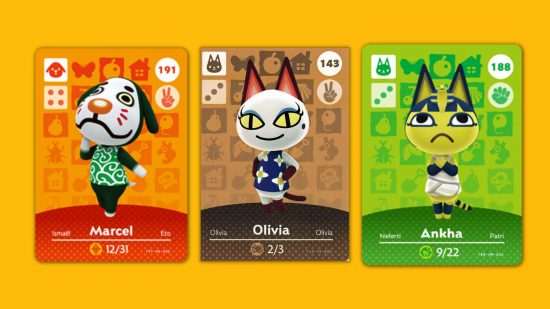 Three cards from Animal Crossing amiibo cards series 2