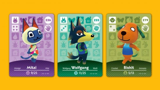 Three cards from Animal Crossing amiibo cards series 3