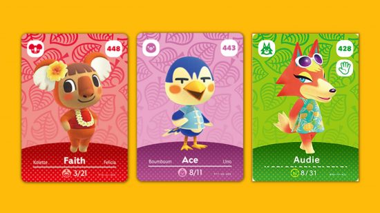 Three cards from Animal Crossing amiibo cards series 5