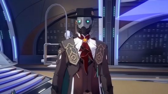 A first look at Honkai Star rail Screwllum wearing a hat, suit, and tie