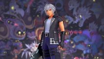 Kingdom Hearts Riku against a background of monsters