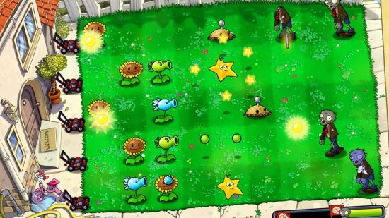 a battle between plants and zombies in Plants Vs Zombies games 