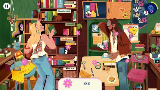 The best hidden object games finding hannah: a busy scene in a home with bookshelves and a table