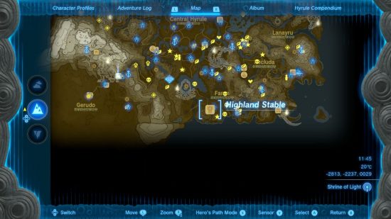 Mapa Hyrule przedstawiająca lokalizację stajni Zelda Tears of the Kingdom Highland