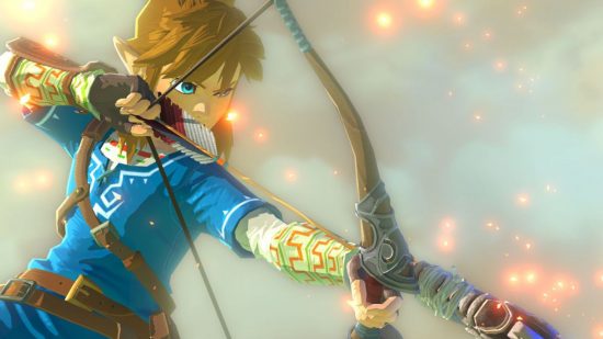 Postacie Zelda - Link z Breath of the Wild strzelający z łuku