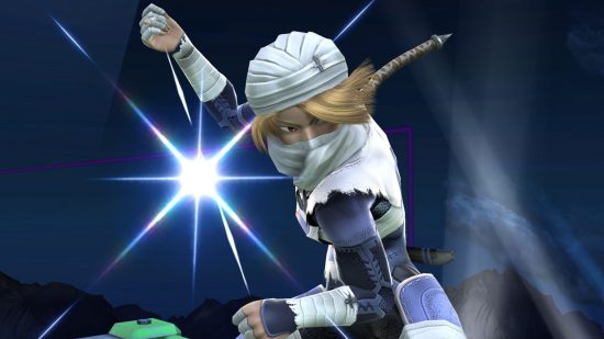 Zelda characters - Sheik from Smash Bros. standing next to a bright star