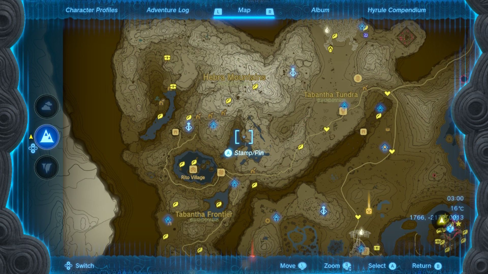 Zelda: Kapliczki Tears of the Kingdom zaznaczone żółtymi kółkami mango na brązowo-białej mapie Hyrule usianej różnymi szpilkami i znaczkami, drogami i rzekami.