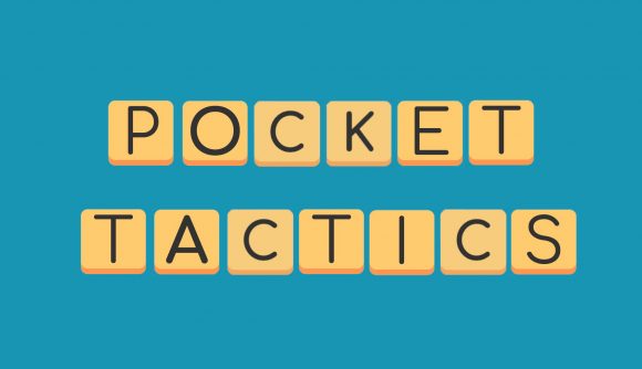 Addagrams launch: A blue background with yellow Scrabble-style tiles spelling Pocket Tactics
