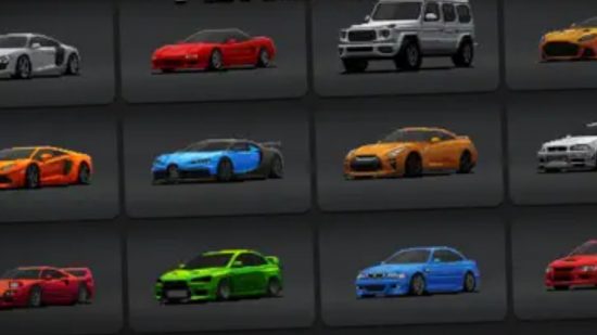 Apex Racer codes - various cars in various colour in a pixel-art grid. There's a blue Bugatti-like a green street racer, a silver Merc GWagon copycat, and a few others.