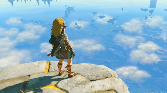 Screenshot of Link looking over Hyrule for Zelda: Tears of the Kingdom in Best Switch games lists