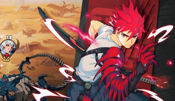 Captor Clash codes key art showing a warrior with red hair posing and ready to strike