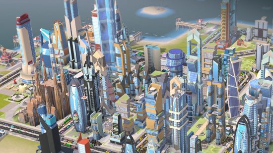 A city fully built in Cityscapes Sim Builder with skyscrapers