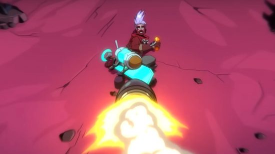 Screenshot of Ekko facing down a flying bomb in a cutscene for Convergence: A League of Legends Story Switch review