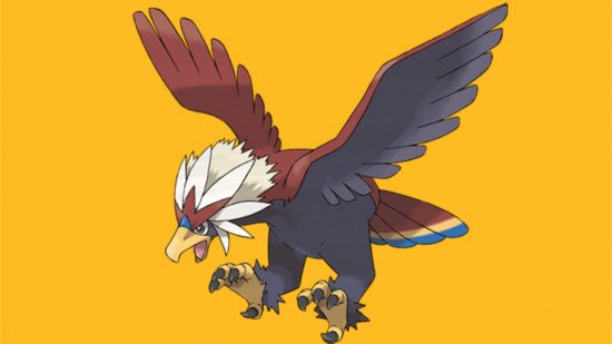 Flying Pokemon weakness - Braviary in front of a yellow background