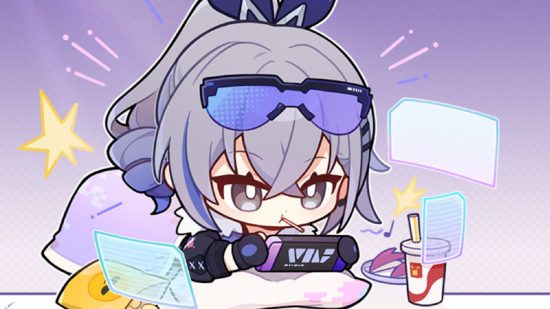 Honkai Star Rail 1.1 codes - a chibi Silver Wolf sucking on a lollipop and playing video games