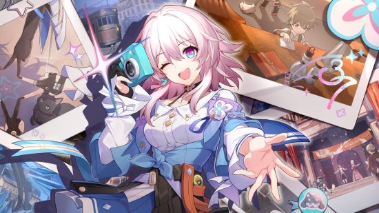 Key art of March 7th using her camera for Honkai Star Rail easter eggs and references feature