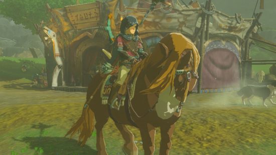 Screenshot of Link riding a horse in Tears of the Kingdom for best horse games guide