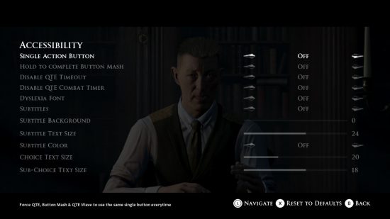 Man of Medan Switc review - accessibility options page