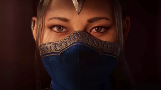 Mortal Kombat 1 characters: A close up of Kitana's face with her signature blue mask