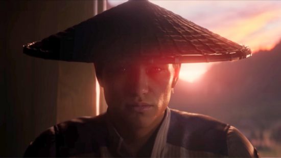 Mortal Kombat 1 characters: Raiden sitting in front of a rising sun