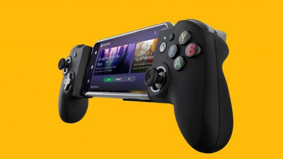 Nacon MG-X pro controller giveaway: the MG-X pro mobile gaming controller is shown against a yellow background