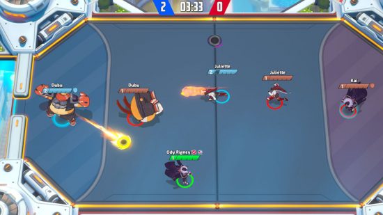 Gameplay of the three on three action for Omega Strikers review